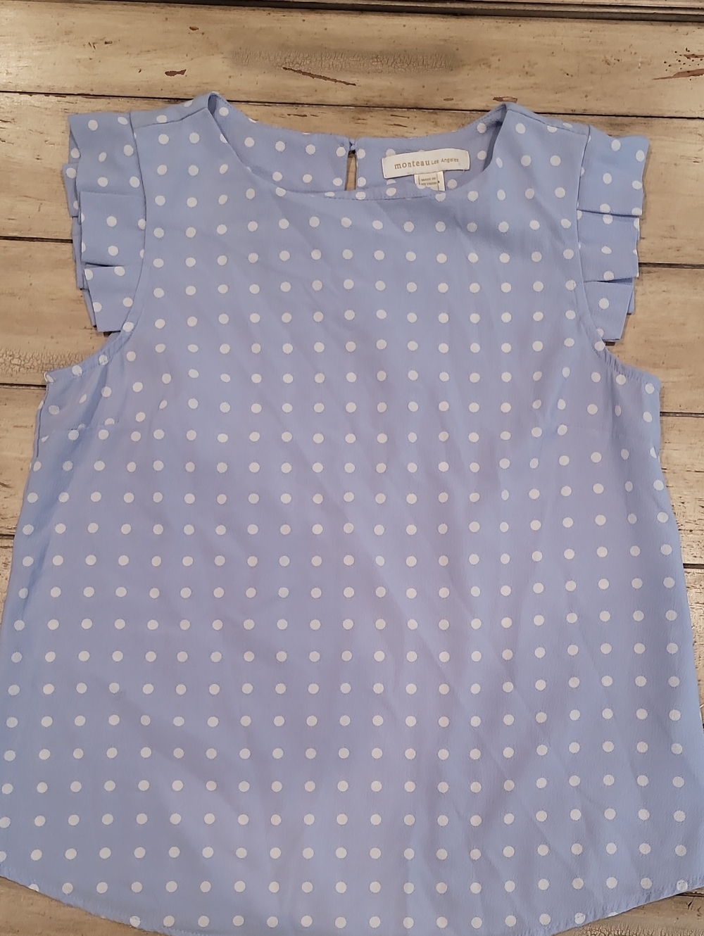6 For $25 Monteau Light Blue & White Polka Dot Ruffle Sleeve Dress